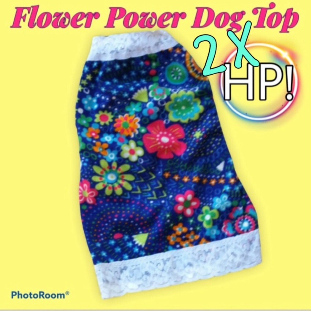 Handmade Extra Small Dog Top, Mini Toy Breed Blue Floral Lace Bohemian Puppy Tee